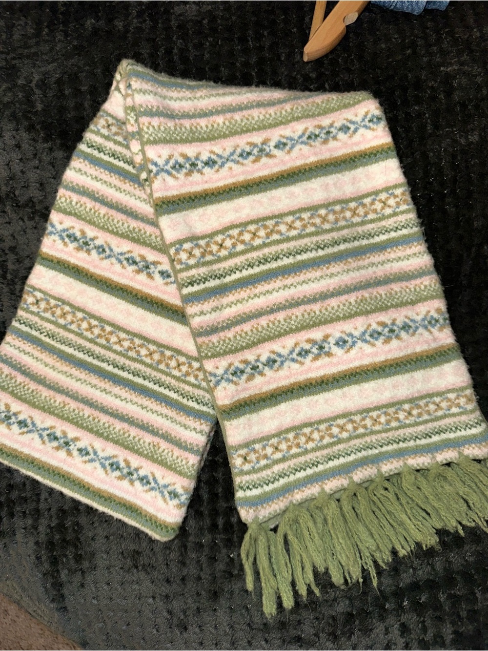 Old Navy Fleece-Lined Knit Scarf in Sage, Pink & Blue Stripes